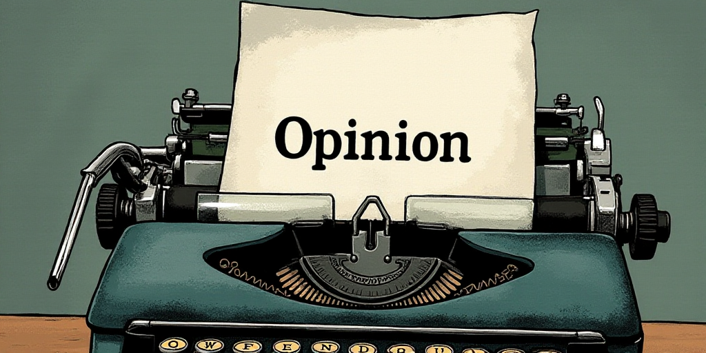 a typewriter with a lot of papers on it and the words opinion written in black and white on the top,