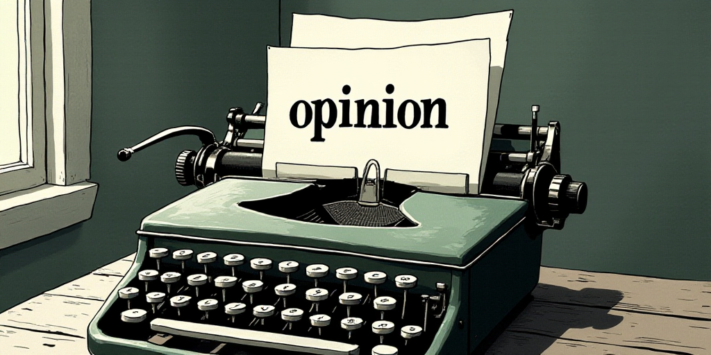 a typewriter with a lot of papers on it and the words opinion written in black and white on the top,
