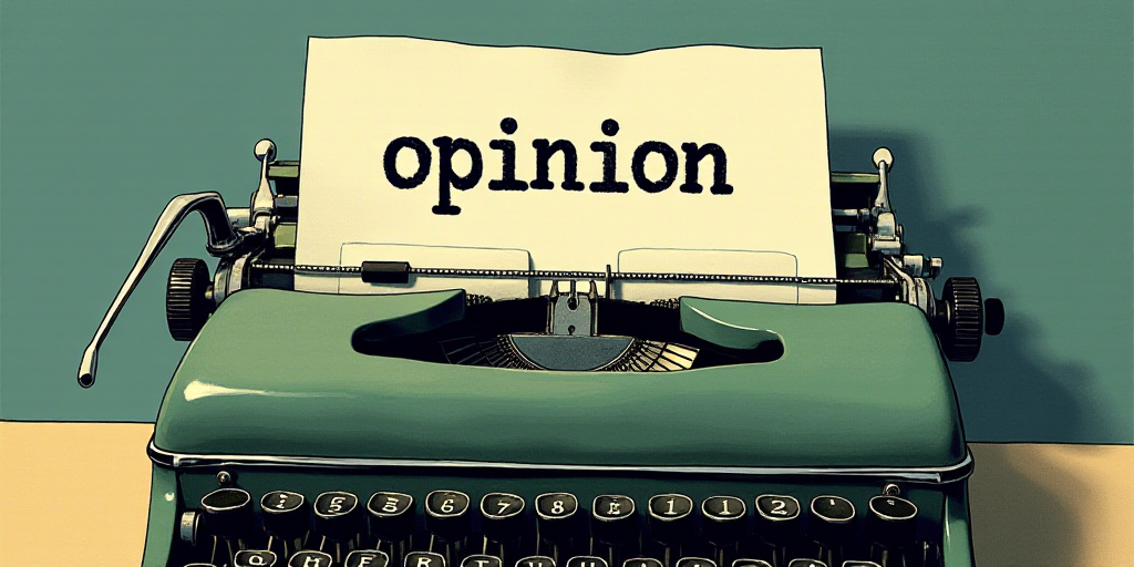 a typewriter with a lot of papers on it and the words opinion written in black and white on the top,