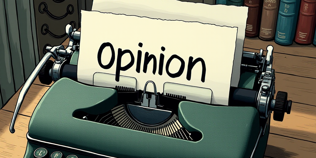 a typewriter with a lot of papers on it and the words opinion written in black and white on the top,