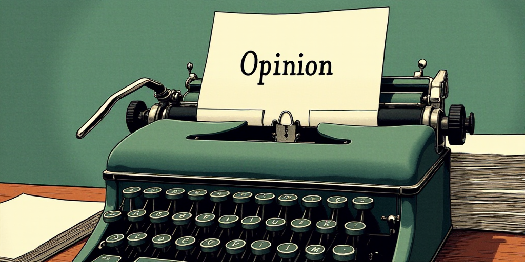 a typewriter with a lot of papers on it and the words opinion written in black and white on the top,