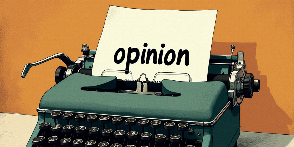 a typewriter with a lot of papers on it and the words opinion written in black and white on the top,