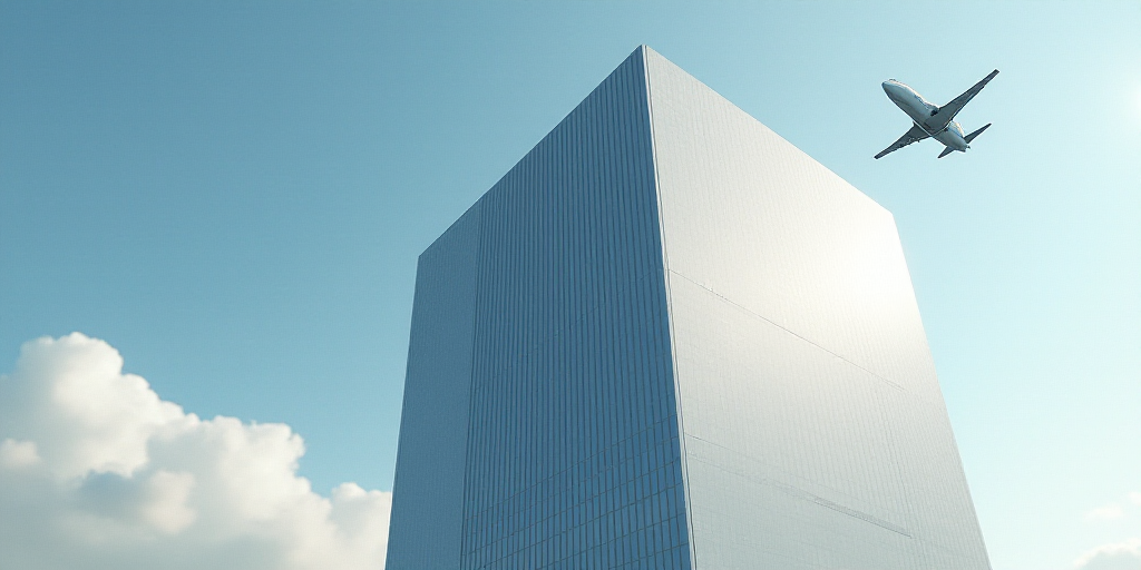 a very tall building with a very large sign on it's side and a plane flying by it, Caspar Wolf, shar