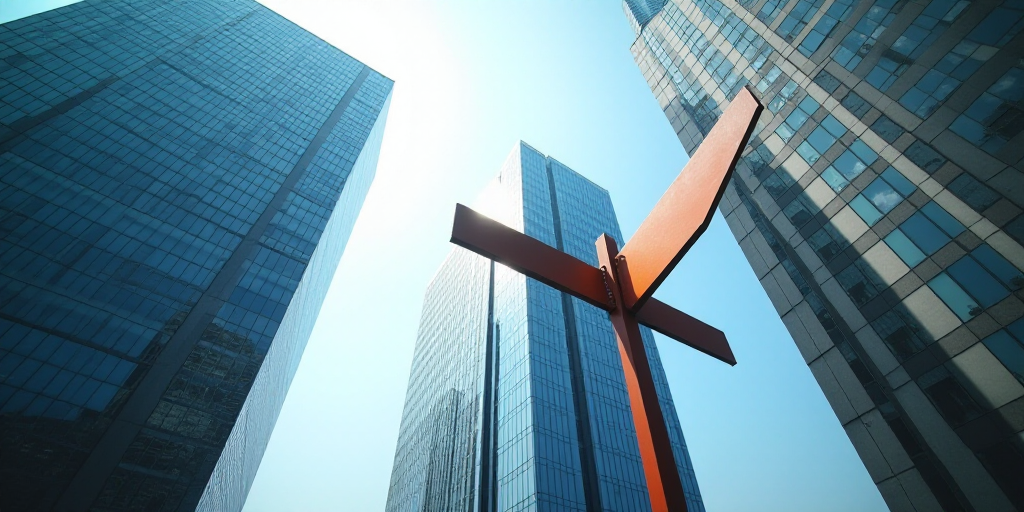 a view of a city with tall buildings and a street sign in the foreground, looking up at the sky, Cui