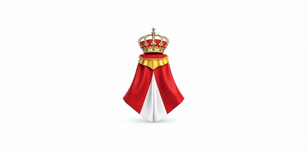a white background with a red and yellow emblem and a red and white coat with a red and white crest,