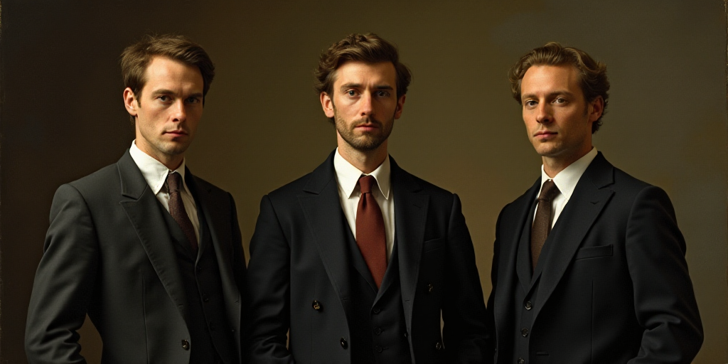 a woman in a suit and tie standing next to a man in a suit and tie and another man in a suit and tie