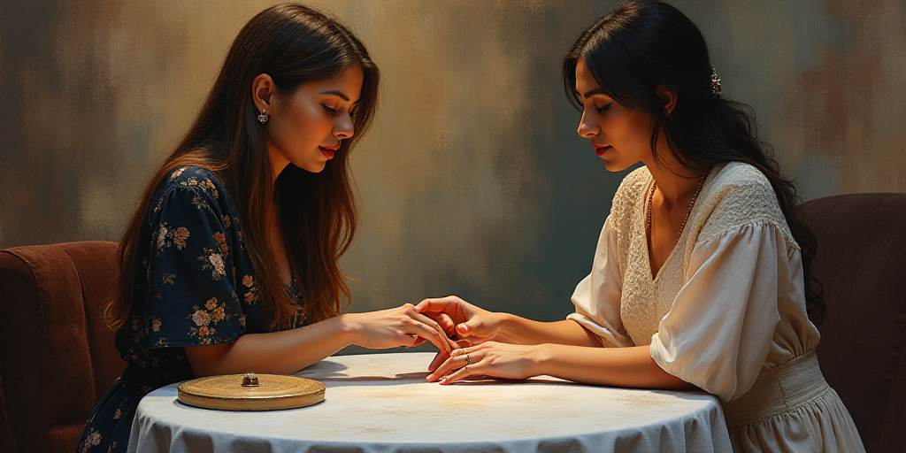 a woman is putting a ring on another woman's finger at a table with a sign and a sign, Bouchta El Ha