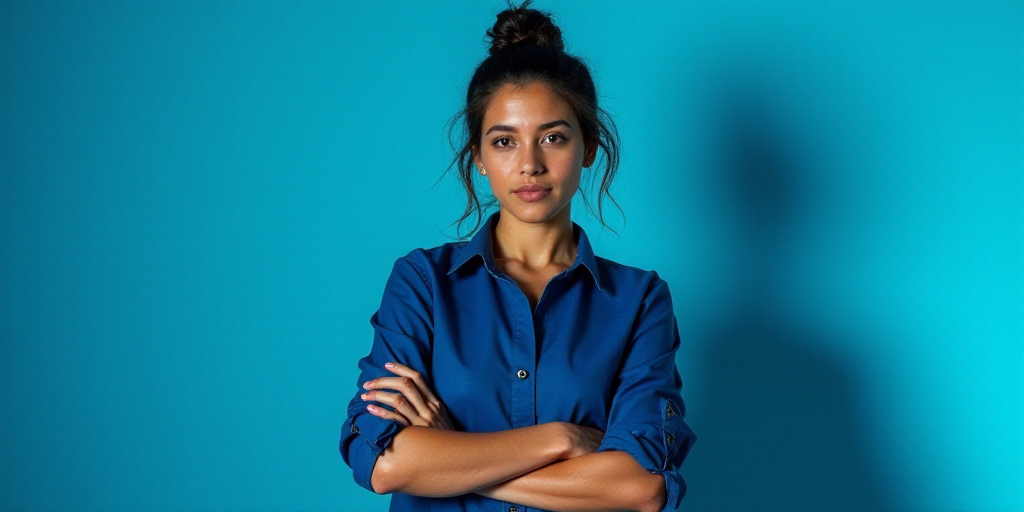 a woman with her arms crossed in front of a blue background with the words dra, carmen amezua, Ameli