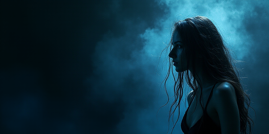 a woman with long hair and a black and blue background with the words,'the power of the mind ', Arac