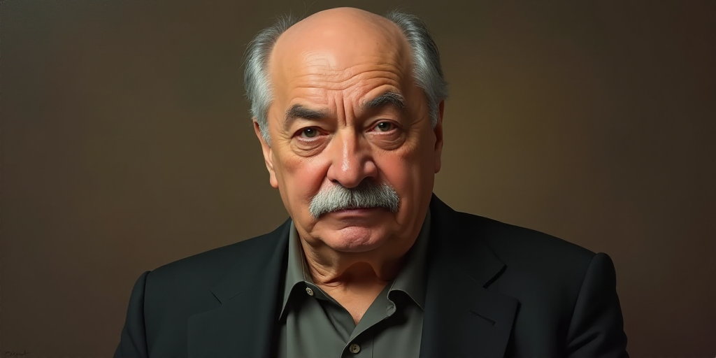 an old man with a mustache and a moustache on his face is looking at the camera with a serious look
