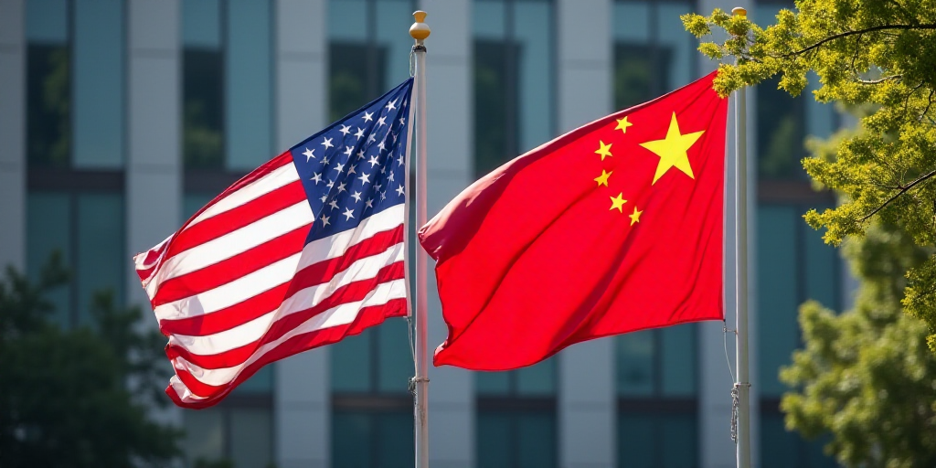 two flags are flying next to each other in front of a building with windows and a tree in front of i