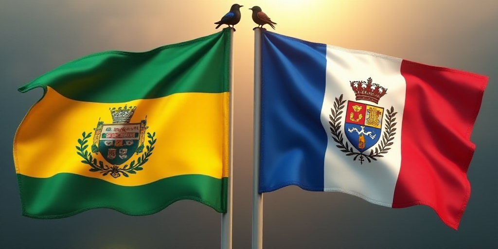 two flags of different countries are shown next to each other, one with a bird on it's head, Aquirax