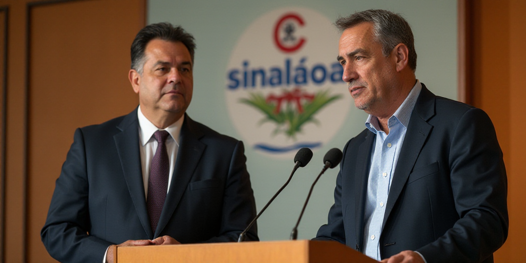 two men standing at a podium with microphones in front of them and a sign behind them that says sina