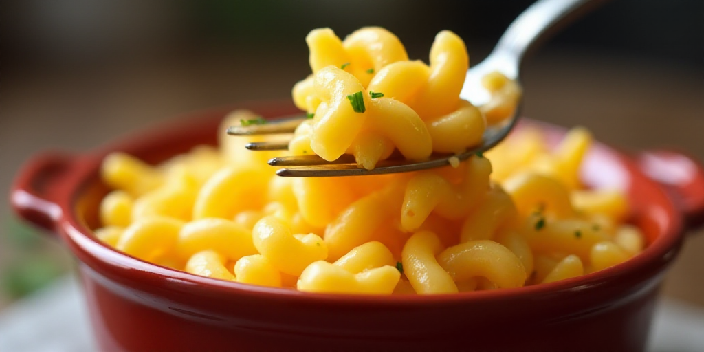 a bowl of macaroni and cheese being lifted with a fork from a bowl of macaroni and cheese, Chippy, p