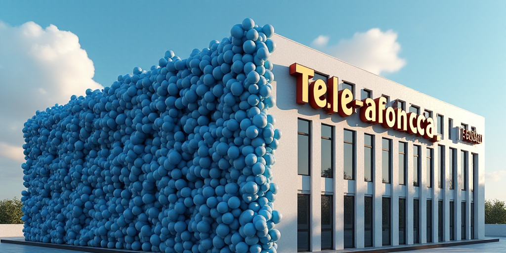 a building with a sign that says telefonica on it's side and blue balls on the outside, Carlos Trill