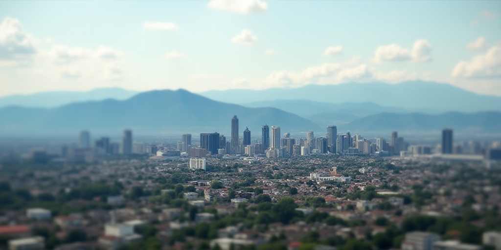 a city with a lot of buildings and mountains in the background, and a few buildings in the foregroun