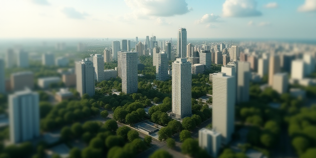 a city with lots of tall buildings and lots of trees in the middle of it, and a large city with lots