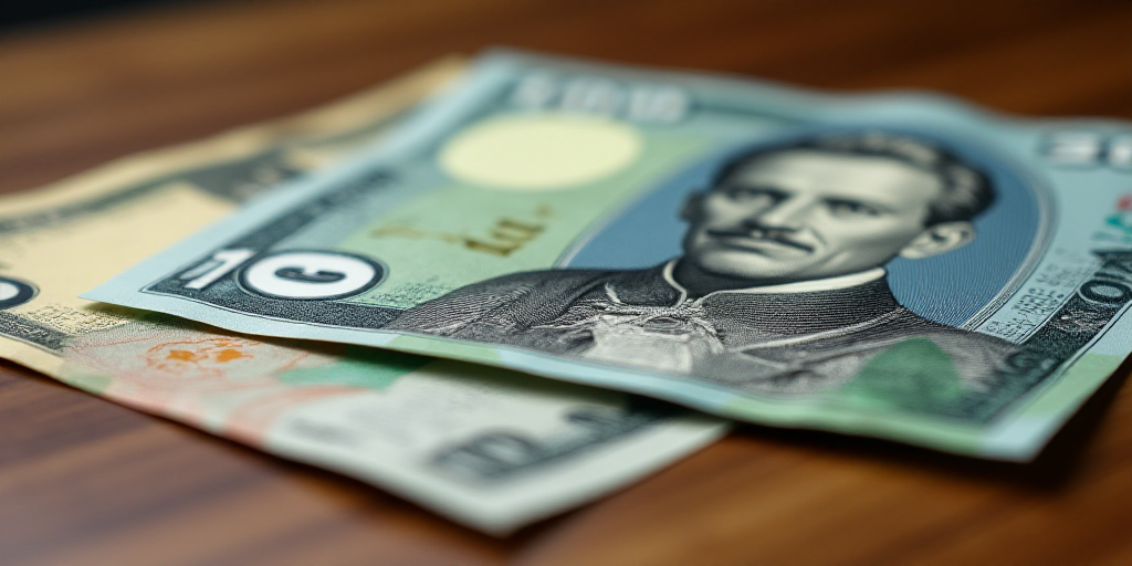 a close up of two different bills on a table with a wooden surface in the background, one of which i