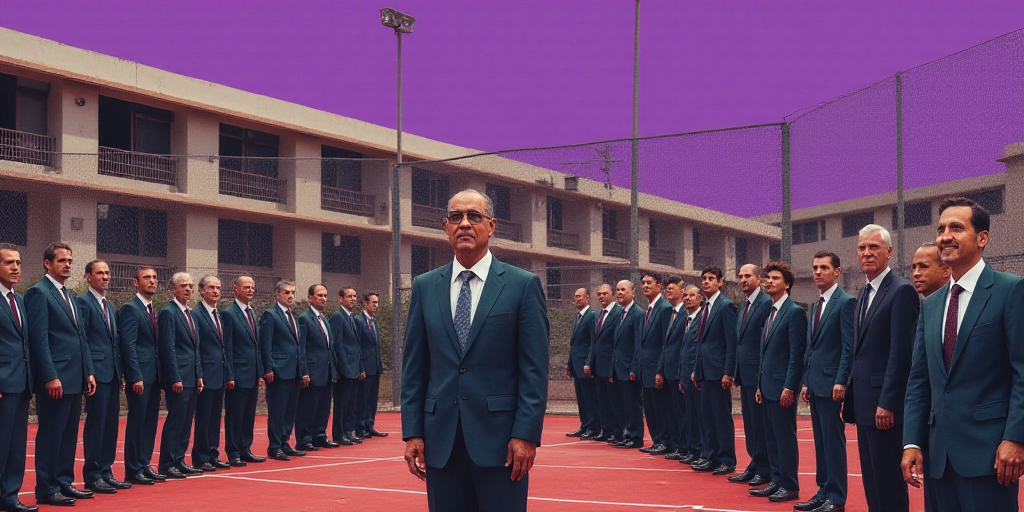 a collage of people in business attire and ties on a court with a building in the background and a p