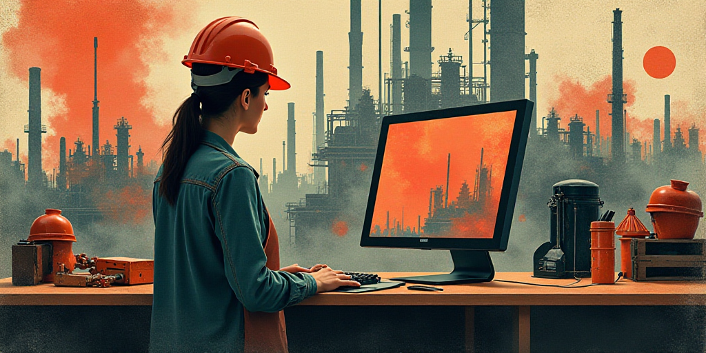 a collage of people working and working in a factory and a woman in a hardhat is standing in front o