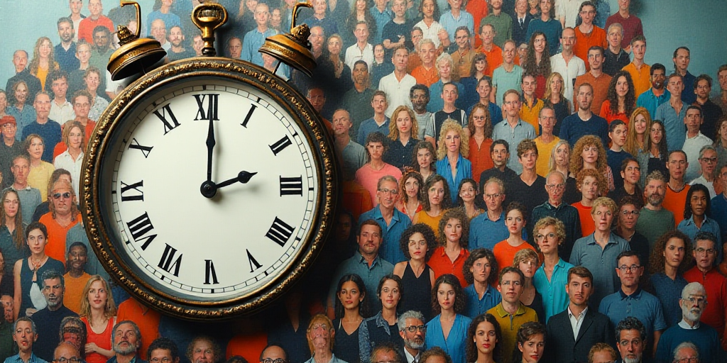 a collage of photos of people and a clock with a hour on it and a photo of a crowd of people, Aquira