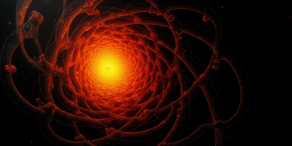 a computer generated image of a black and orange background with a red and yellow swirl in the cente