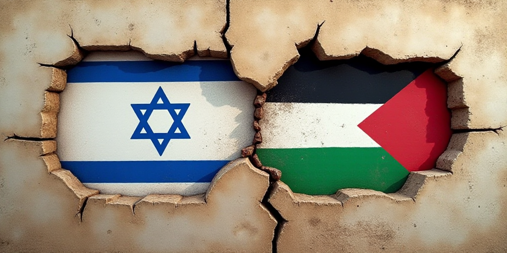 a cracked wall with two flags painted on it and a cracked wall with a flag of the country of israel