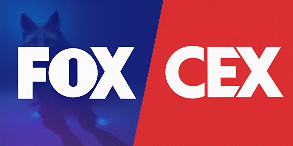 a fox logo and a tv logo are shown in two different colors of red, white and blue,, Conroy Maddox, o