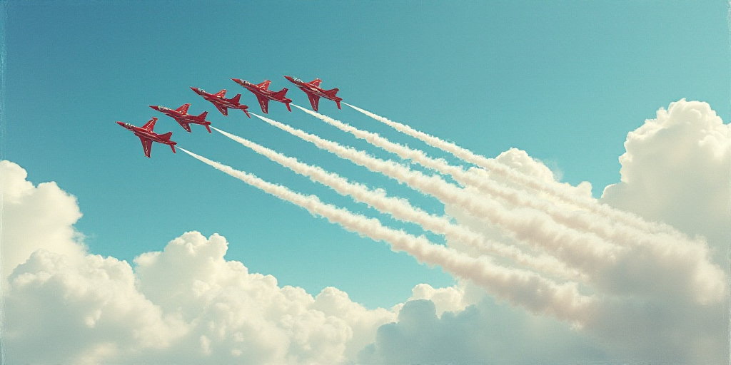 a group of jets flying in the sky with smoke coming out of them and leaving trails behind them in th