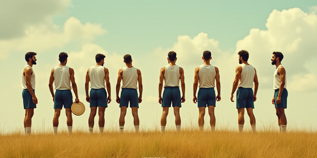 a group of men standing next to each other on a field with a frisbee in their hand, Agustín Fernán