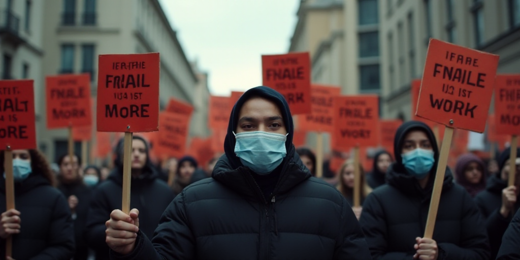 a group of people holding signs with free signs on them and a face mask on their faces and hands, Fa