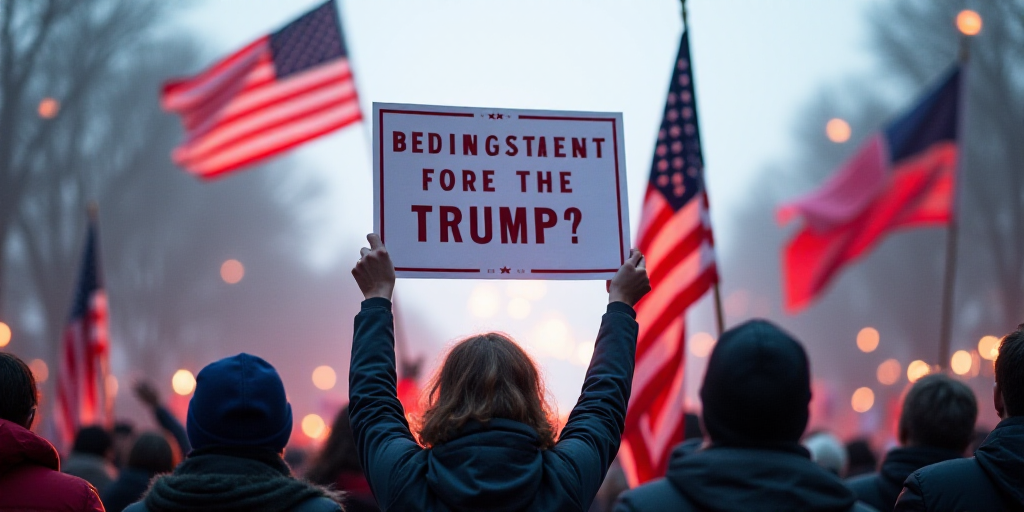 a group of people holding up signs and flags in the air in a protest for the president of the united
