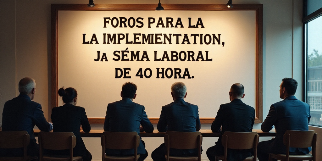 a group of people sitting at a table with a sign behind them that says foros para la impplementation