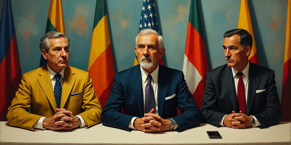 a group of people sitting at a table with flags behind them and a man in a suit and tie, Federico Ur