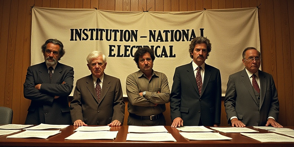 a group of people standing behind a table with papers in front of them and a sign that says institut