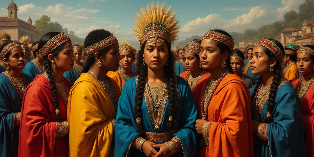 a group of people standing next to each other in front of a crowd of people wearing colorful clothin