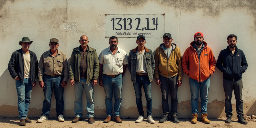 a group of people standing next to each other in front of a wall with numbers on it and a sign behin