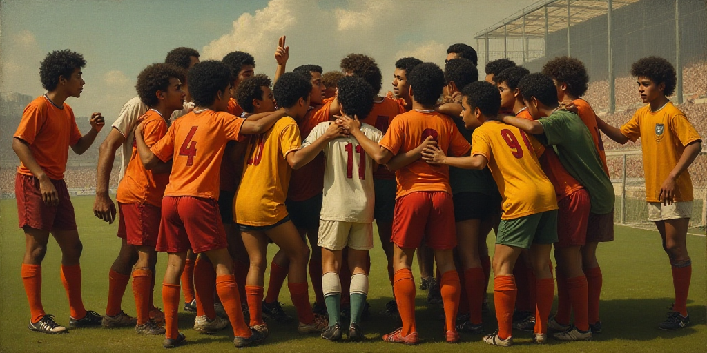 a group of soccer players are huddled together in a huddle in celebration of a goalie's goal, Estuar