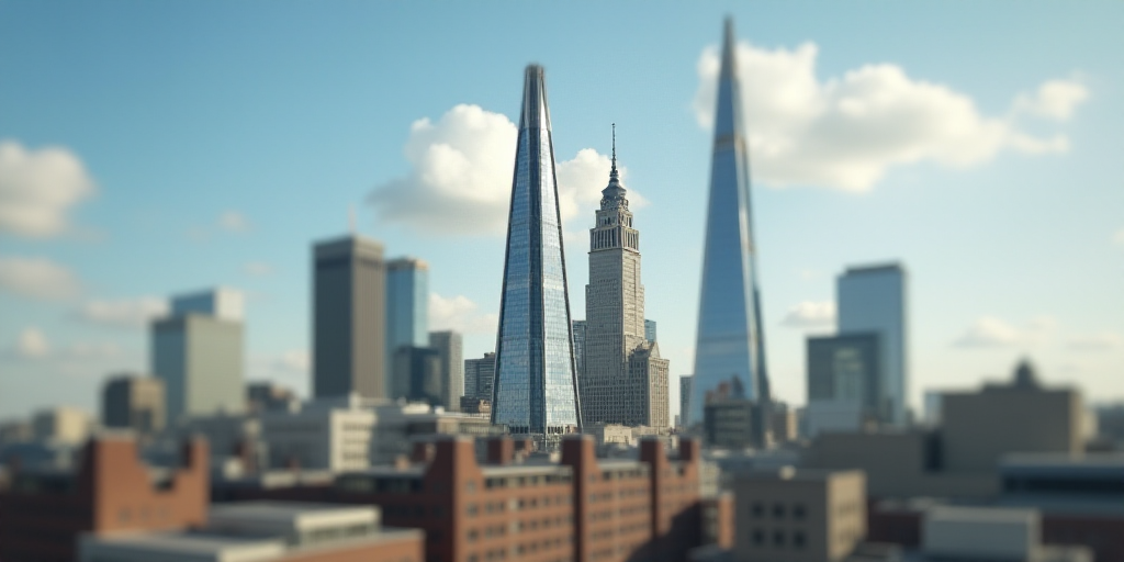 a group of tall buildings with a sky background and a few clouds in the sky above them, with a few b