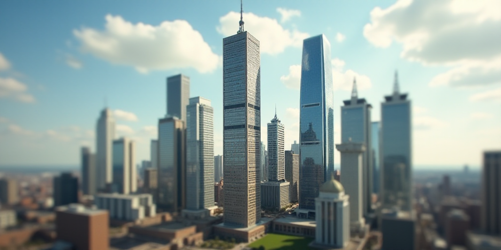a group of tall buildings with a sky background and a few clouds in the sky above them, with a few b