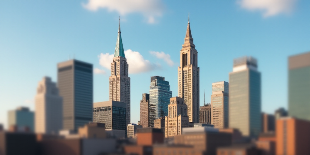 a group of tall buildings with a sky background and a few clouds in the sky above them, with a few b