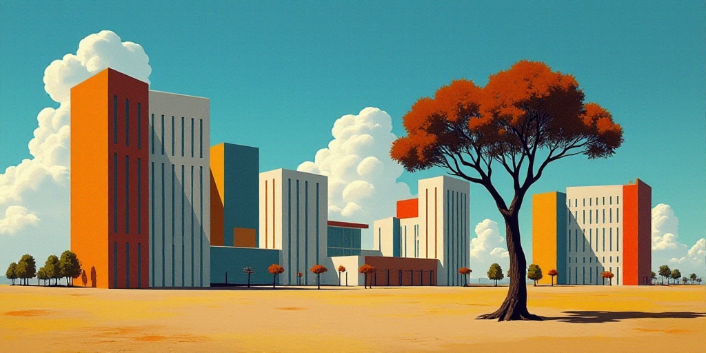a group of tall buildings with a sky background and a tree in the foreground with a blue sky, David