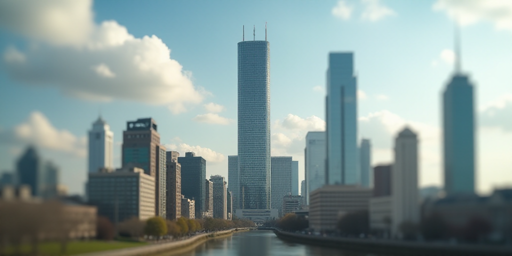 a group of tall buildings with a sky background and a few clouds in the sky above them, with a few b