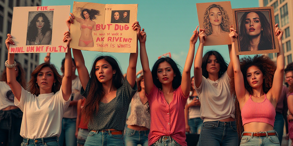 a group of women holding up signs and a picture of a woman with a picture of herself on it, Araceli