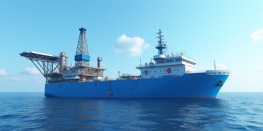a large blue oil rig next to a large blue oil rig with a white oil rig on it's side, Aquirax Uno, oi