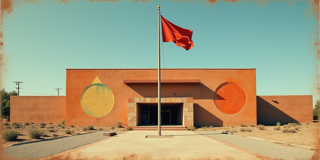 a large building with a flag flying in front of it and a flag pole in the middle of the building, Da