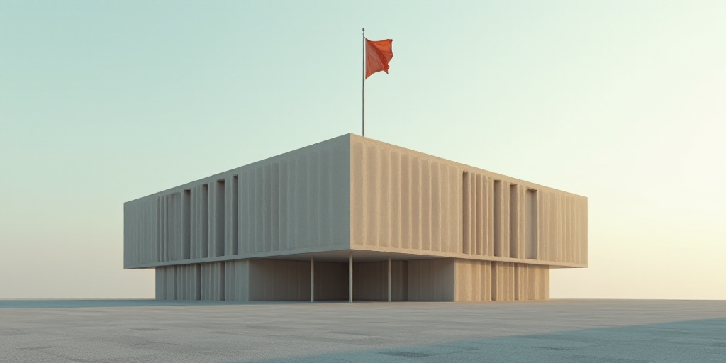 a large building with a flag on top of it's roof and a flagpole on top of it, Constant Permeke, symm