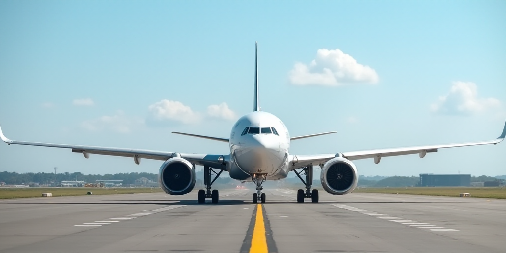 a large jetliner sitting on top of an airport runway next to a runway with a sky background and a fe