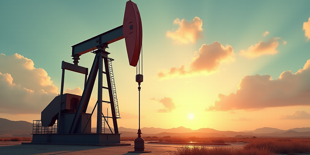 a large oil pump with a ladder going up to it's top and the sun shining through the sky, Andries Sto