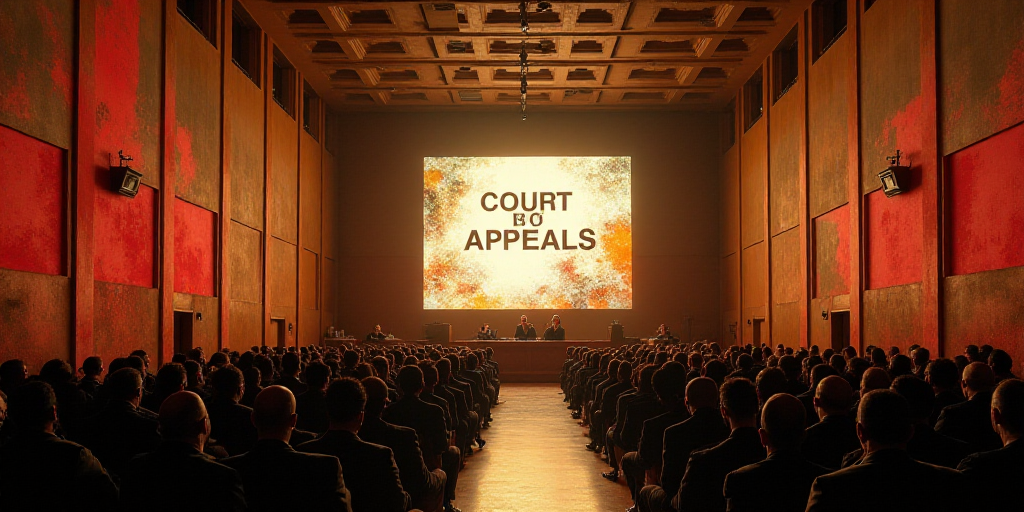 a large room with a lot of people in it and a big screen on the wall behind it that says the court o